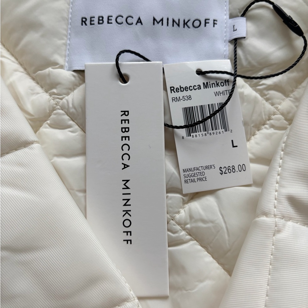 Rebecca Minkoff Cream Quilted Light Weight Puffer Jacket Tie Waist Size L NWT - Picture 9 of 9
